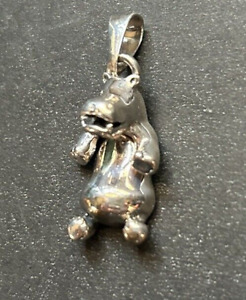 New ListingVtg 925 Sterling Silver Articulated Hippo Hippopotamus 1" Pendant