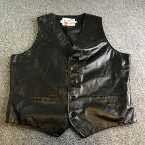 The Leather Shop Sears Black Vest Men 48 TALL Button Vintage Made In USA 70s 80s - Picture 1 of 11