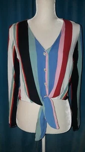 Rue 21 crop top with tie, striped with buttons - Picture 1 of 5