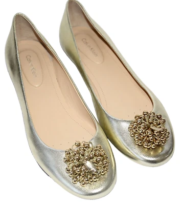Nuevo Calvin Klein Mackenzi Metálico Dorado Ballet Pisos Adornados Fiesta 10 Foto 1 de 3