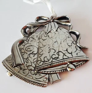 Silver Bells with Silver Bow Metal Christmas Ornament - Picture 1 of 2