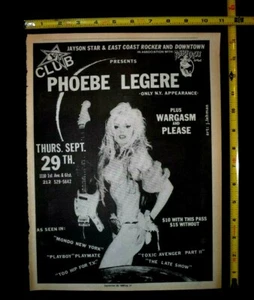 Phoebe Legere 1988 Concert Ad NYC Playboy Playmate Toxic Avenger II - Picture 1 of 1