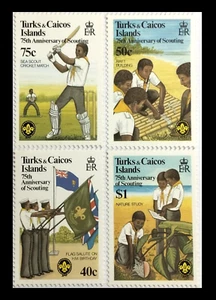 164. TURK & CAICOS 1982 SET/4 STAMP SCOUTS, NATURE STUDY, CRICKET MATCH . MNH - Picture 1 of 1