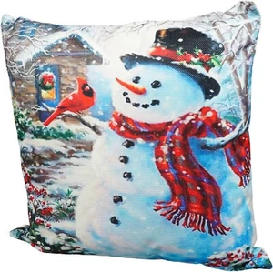 Christmas Themed Cushion Pillow Decoration Festive Xmas Snowman Robin 45x45cm - Picture 1 of 4