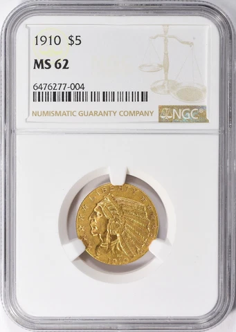 1910 INDIAN HEAD HALF EAGLE $5 GOLD NGC MS62 Cover