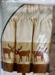 AT Home Tailored Wildlife Valance - Cream Brown Moose Cabin Rustic Lodge 60 x 14 - Picture 1 of 5