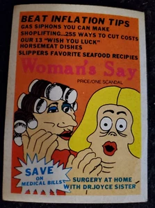 Vintage 1974 CRAZY MAGAZINE COVERS: Woman's Say / Fleer Sticker Card - Picture 1 of 2