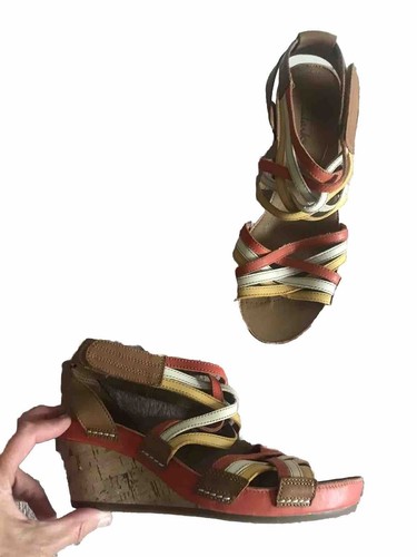 Sandali Clarks marroni misto pelle tacco basso zeppa slingback misura 4 5D leggi descrizione!