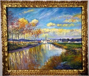 Claude Monet (Handmade) Oil On Canvas Signed & Stamped Framed Painting,Vtg Art - Picture 1 of 4