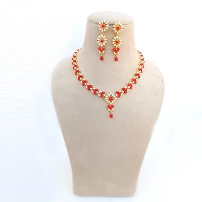 Collar de piedras preciosas de coral y perlas, collar chapado en oro, collar de joyería regalos Foto 1 de 4