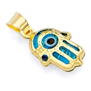 14k REAL Yellow Gold Evil Eye Hamsa Heart Charm Pendant - 8 Different Design ... - Picture 1 of 3