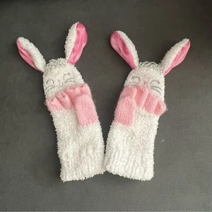 Toddler Girl’s Bunny White Fingerless Warm Mittens Gloves Size Small 4/5 - Picture 1 of 8