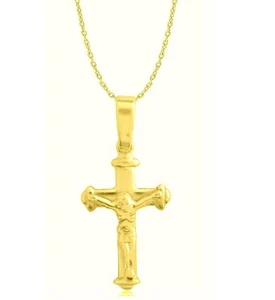 Collar con dije de cruz crucifijo bebé superpuesto oro plata esterlina 16" - Imagen 1 de 2