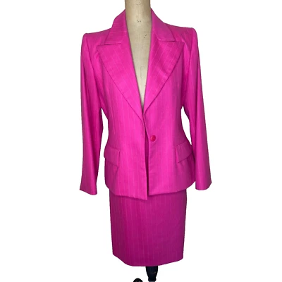 Traje falda yves saint laurent talla 42 rosa rayas vintage conjunto de 2 piezas francia Foto 1 de 4