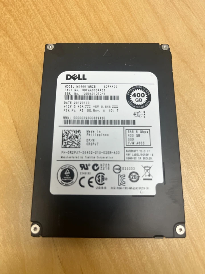 DELL 400GB 2.5" 6GBPS SAS SSD DELL P/N R2PJ7 - Not Working, Parts Only - Image 1 of 1