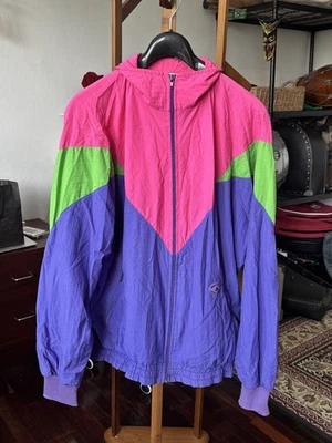 Cortavientos Vintage Años 80/90 Neón Cremallera Completa con Forro Talla Grande Foto 1 de 4