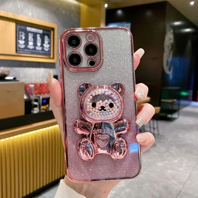 Bead Bear Holder Case For iPhone Samsung Huawei Motorola Flash Phone Cover Stand - Image 1 of 4
