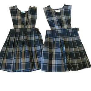 2 Becky Thatcher Rompers Girl’s Black Yellow Gray Plaid School Uniform Size 5 - Picture 1 of 9
