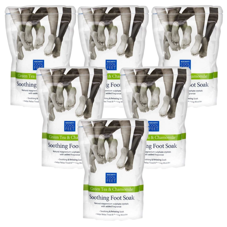 6x Escenti Cool Feet Green Tea & Chamomile Soothing Foot Soak Bath Crystals 450g