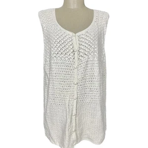 Vintage Liz Claiborne Crochet Ivory Knit Sweater Vest Button Front Size Large - Picture 1 of 4