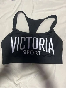 victoria secret Sports Bra Jr Large Black W/spell Out Active Wear Work Out - Picture 1 of 2