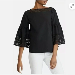 Lauren Ralph Lauren neu mit Etikett schwarz Popeline Glockenärmel Bluse Top Größe M - Bild 1 von 8
