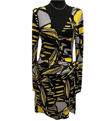 Women's Express Gold Wrap Around Dress with Long Sleeves and V-Neck • Medium - Изображение 1 из 4