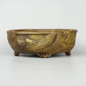 Bonsai Pot with Relief Carvings of a Dragon, Made by Tani Arashiyama, Oval Pot - Picture 1 of 7
