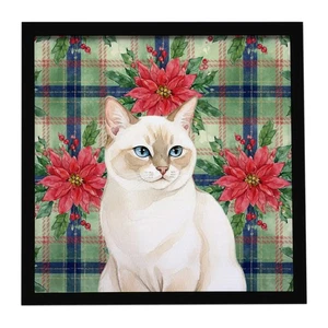 Impresión de metal enmarcada Caroline's Treasures Cream Point Cat Poinsettias FNT1294MFP88 - Imagen 1 de 4