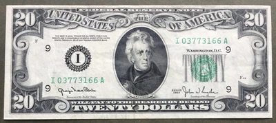 1950 Plain Date  $20 FRN  ~ MINNEAPOLIS ~ CRISP AU ~  Ser# I 0377 3166 A - Image 1 of 2