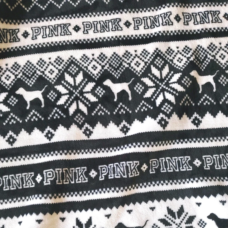 Victorias Secret PINK Blanket Dog Stadium Throw Labrador Faux Sherpa Black White - Image 1 of 4