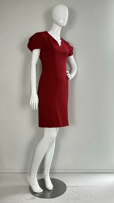 Vestido Alexander McQueen granate 100% lana crepé con manga origami. Talla 42IT Foto 1 de 4