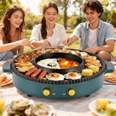 Hot Pot und Tischgrill Elektrisch Hotpot Topf Elektrogrill 2 in 1 für 4 Personen - Bild 1 von 4
