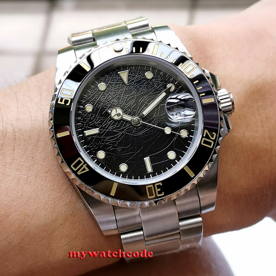 Relógio masculino automático data vidro safira cerâmica mostrador estéril preto 40mm BLIGER - Imagem 1 de 4