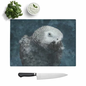 African Grey Parrot Chopping Board Glass Textured Cutting Worktop Saver Kitchen - Picture 1 of 5