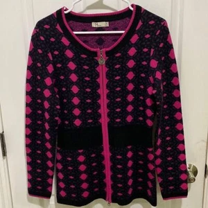 Neve Wool Full Zip Ski Cardigan Pink Purple Women’s Size Medium Winter EUC - Picture 1 of 7