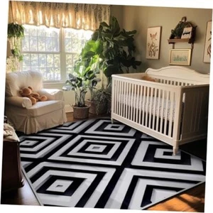 Area Rug Machine Washable Soft Floor Carpet Non Slip Non for 4*6 Black White - Picture 1 of 7
