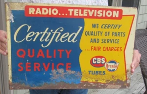 VINTAGE ORIGINAL CBS RADIO - TELEVISION DOUBLE SIDED FLANGE SIGN HYTRON TUBES - Picture 1 of 12