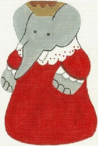 Needlepoint Handpainted Christmas Babar Celeste Ornament Silver Needle 4x6 - Picture 1 of 1