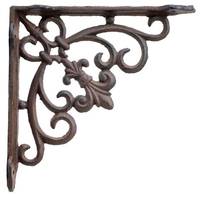 Fleur De Lis Wall Shelf Bracket Cast Iron Ornate Brace DIY Craft Supply 7.5"  - Image 1 of 3