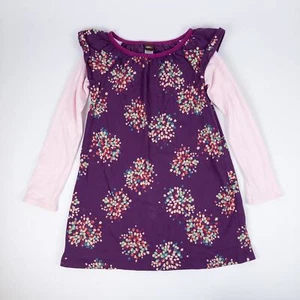Tea Collection Layered Petal Colorful Confetti Print Dress Purple Kids Size 5 - Picture 1 of 7