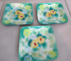 3 Ando Cloisonne Japanese Enamel 4 5/8" Plates Coasters MCM Floral Japan Set/3