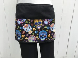 (Choose Print ) Skulls server waitress waist Half apron 3 pockets  restaurant - Picture 1 of 9
