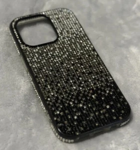Extra Glitzer! iPhone 14 Pro Strass Hülle Ombré Schwarz Grau Weiß Bling - Bild 1 von 4
