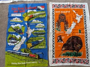 2 Premium VINTAGE LINEN SOUVENIR Teatowels Ulster New Zealand Railways + Kiwi - Picture 1 of 4