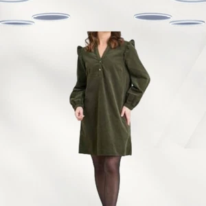Ex TU Women's Frill Sleeve Corduroy Shirt Dress in Olive Green - Picture 1 of 4