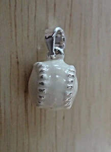 Sterling Silber 3D 10mm Weiß Emaille Baseball Softball Charm - Bild 1 von 5