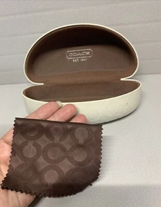 Coach LOGO ClamShell Eye Glasses Sunglasses Off-White Case w/ Lense Cleaner-VGUC - Picture 1 of 9