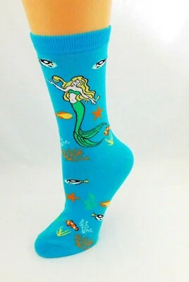 Носки русалки бирюзовые морская жизнь дамские длина экипажа хлопковая смесь K Bell - Изображение 1 из 4