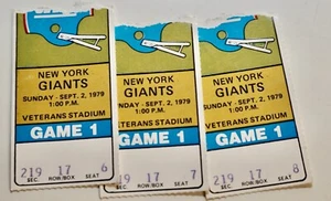 PHILADELPHIA EAGLES VS NY GIANTS 9/2/79 NFL TICKET STUBS SEQUENTIAL SEAT -3 TIX - Picture 1 of 3